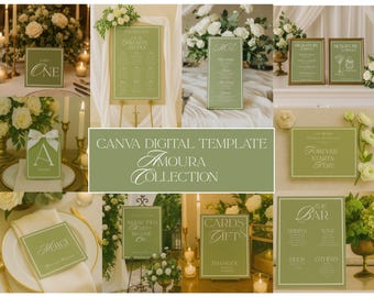 Olivgrönt bröllopsmallpaket: Elegant Canvas-brevpapper (digital nedladdning)