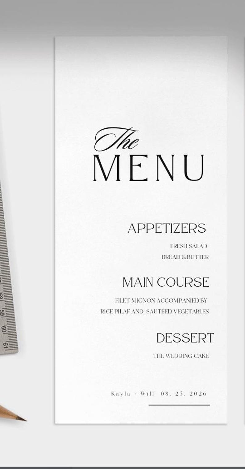 Elegant Wedding Dinner Menu Template: Editable Canva Design (4x9 Inches ...