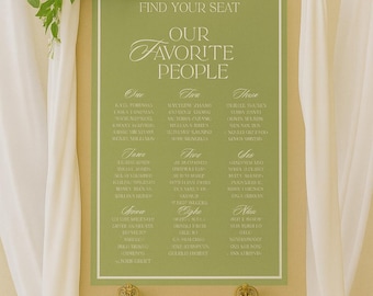 Elegant Olive & White Wedding Seating Chart: Editable Canva Template (Digital Download)