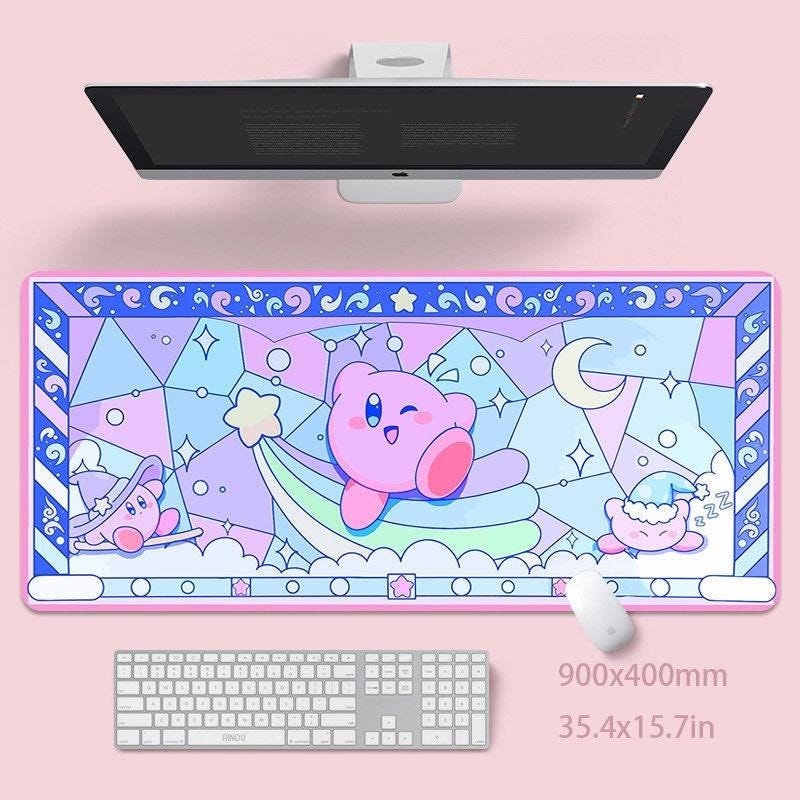ロングカービィマウスパッド、カービィゲーミングデスクマット、ビデオゲームテーママウスパッド、誕生日プレゼントアイデア、プラネットポップスター、アニメゲームマット