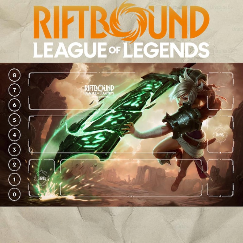 Green/blue Riftbound Background Riftbound Riven Playmat: League of Legends Trading Card Game (24
