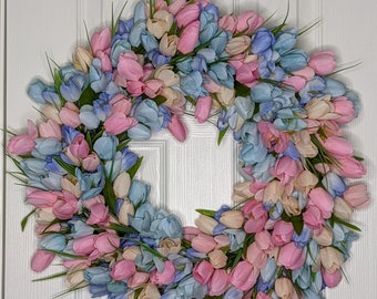 Spring Tulip Wreath, Summer Wreath, Custom Front Door Wreath, Easter Decoration, Spring Decor, Mothers Day Wreath