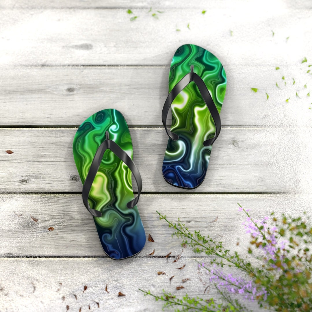 Abstract Green and Blue Geode Design Summer Flip Flops - Etsy