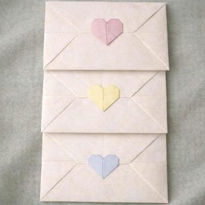 Goji Berry Stained Origami Paper Envelopes with Mini Heart Seal  • Slow Mail, Love Notes, Invitations • 8x13.5cm