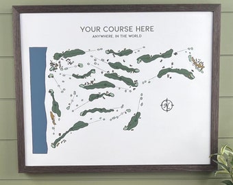 Custom Golf Course Map Art Print: Personalized Golf Decor (Framed)