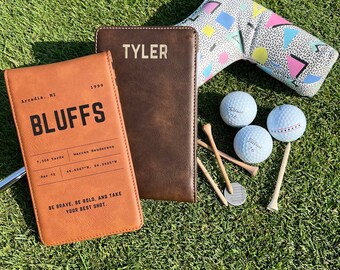 Personalized Golf Scorecard Holder, Leatherette Yardage Book Cover