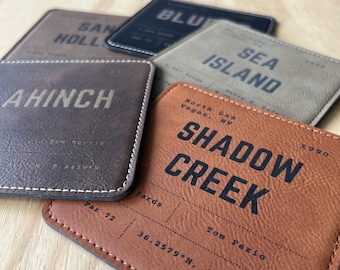 Custom Leather Golf Coaster Set: Personalized Golf Course Gift