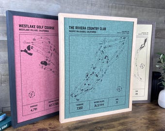 Framed Golf Course Map Print: Modern Architect Style, Personalized Golf Art