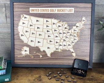 USA Golf Tracker Map: Wood State Bucket List, Golf Gift