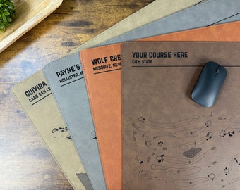 Personalized Golf Course Map Leather Desk Mat: Custom Golf Gift