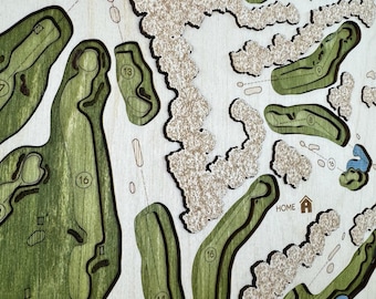 Multi Layer 3D Wood Golf Course Map: Custom Golf Art Gift