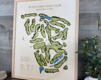 Multi Layered 3D Wood Golf Course Map: Custom Golf Art