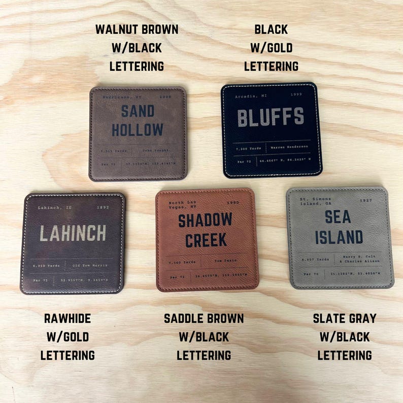 Golf Course Coaster Custom Leather Golf Course Coaster Set: Personalized Golfer Gift - Etsy