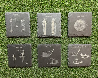 Golf Patent Slate Coaster Set of 4, Golf Gift, Drink Coasters
