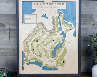 Custom Wood Golf Course Map, Golf Decor, Framed Wall Art, Any Golf Course in the World