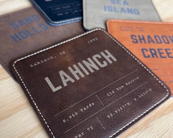 Custom Leather Golf Coaster Set: Personalized Golf Course Gift