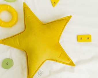 Velvet Star Shaped Pillow - Fun throw Pillows Star Nursery Star Decor Kids Pillow Decorative Star Pillow Star Nursery Decor Mustard Pillow