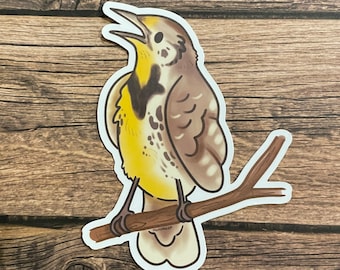 Västlig ängslärka-klistermärke! Söta vinylklistermärken med trädgårdsfåglar!