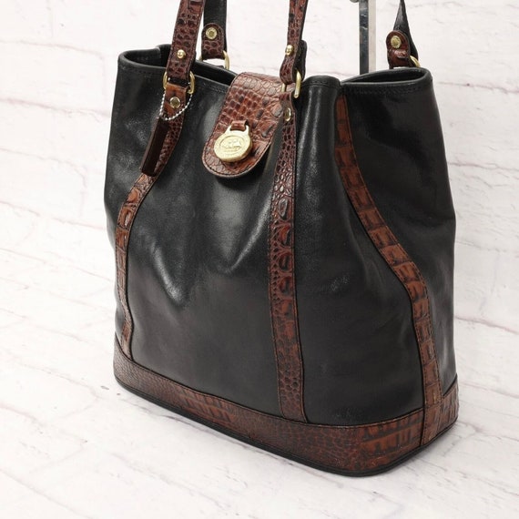 Authentic Brahmin Ostrich Brown Leather Bucket Bag Drawstring Closure -  Dust Bag