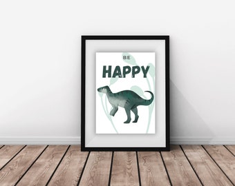 Dinosaurier Positive Affirmation Printable - Be Happy - Kinderzimmer Poster, Kinderzimmer Dekor, Dinosaurier Dekor