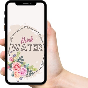 Fond d'écran de téléphone portable d'affirmation positive - Boire de l'eau - Couronne florale moderne