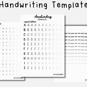 Può includere: Un modello di scrittura a mano in bianco e nero con uno schema a griglia. Il modello include lettere minuscole e maiuscole con linee che svaniscono per aiutare con la pratica.