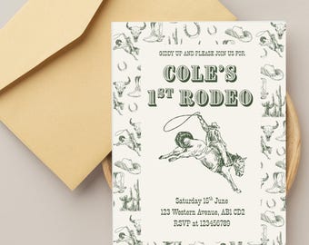 1st Rodeo Birthday Invitation Template, Western Cowboy Theme Birthday Invitation Template!