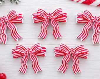 Mini Christmas Peppermint Bow Slime Charms, Fake Bake Supplies, Cabochons, Mini Resin Bow, DIY Charms, Red White Peppermint