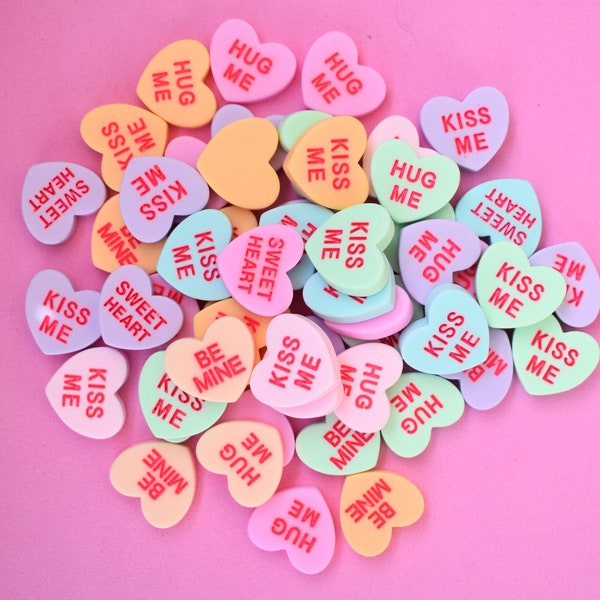 Valentine Conversation Hearts Cabochons, Slime Charm, Cabochons, Valentine Cabochon, Flat Back Cabochon, Scrapbooking, Cell Phone Charms
