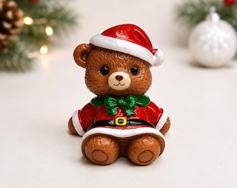 3D Miniature Christmas Santa Teddy Bear, Christmas Miniature, Micro Landscape Figure, Tiered Tray Decor, Dollhouse Miniature, Bear Decor