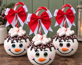 Fake Snowman Marshmallow Peppermint Character Apple, Christmas Apples, Fake Food, Christmas Decor, Photo Prop,  Chocolate Drip Snowman Decor
