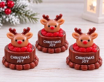 3D Mini Christmas Reindeer Cake Cabochons, Slime Charms, Doll Miniatures, Scrapbooking, Fairy Garden, Christmas Cake, Decoden