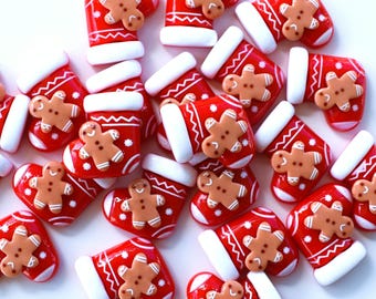 Gingerbread Stocking Cabochon, Slime Charms, Gingerbread Cookie Charm, Cabochon, Christmas Cabochon, Scrapbooking, Cell Phone Charm
