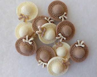 Mini Straw Hats With Bow, Slime Charm, Sun Hat, Scrapbooking, Cell Phone Charm, Decoden, Miniatures, DIY Charms, Mini Resin Doll Hats