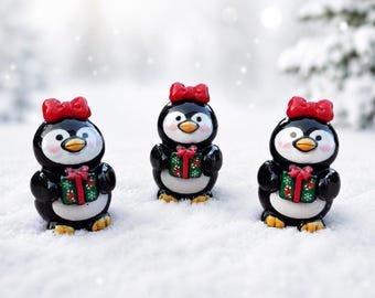 3D Christmas Penguins, Micro Landscape Figures, 3D DIY Charms, Dollhouse, Christmas Figures, Penguins, Tiered Tray Decor, Miniatures,