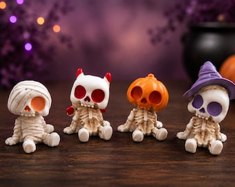 Halloween Skeleton Miniatures, Resin Skeleton Figurines, Tiny Halloween Decor, Dollhouse Miniatures, Tiered Tray Decor, Craft Supply