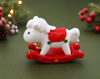 Miniature Christmas Rocking Horses |Rocking Horse Figurines | Christmas Tiered Tray Decor | Holiday Miniatures | Dollhouse | Fairy Garden