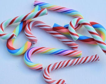 30-PC Clay Candy Canes - 5cm Red & White Polymer Clay Christmas Decorations