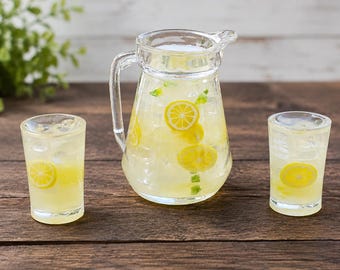 3D Miniature Lemonade Pitcher And Cups, Dollhouse Mini Food, Fake Dessert Drinks,  Tiny Treats, Craft Supply, Resin Miniatures, DIY Charm