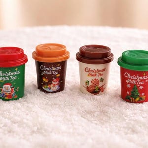 3D Mini Christmas Coffee Milk Tea Cups Miniatures, Micro Landscape, Dollhouse Miniature, Christmas Mini, Fake Coffee, DIY Charms