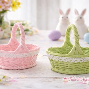 3D Mini Pastel Easter Wicker Baskets With Lace, Tiered Tray, Dollhouse Miniatures, Embellishment, Doll Accessory, Resin Basket, Easter Mini