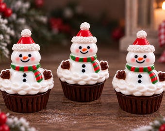3D Miniature Snowman Cupcakes, Christmas Miniatures, Micro Landscape Figures, Tiered Tray Decor, Dollhouse Miniatures, Snowman Decor