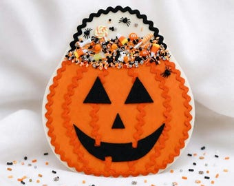 Orange Pumpkin Sugar Cookie. Wreath Attachment, Door/Wall Hanger, Jack O Lantern Wreath Attachment, Halloween Decor, Large Sugar Cookie