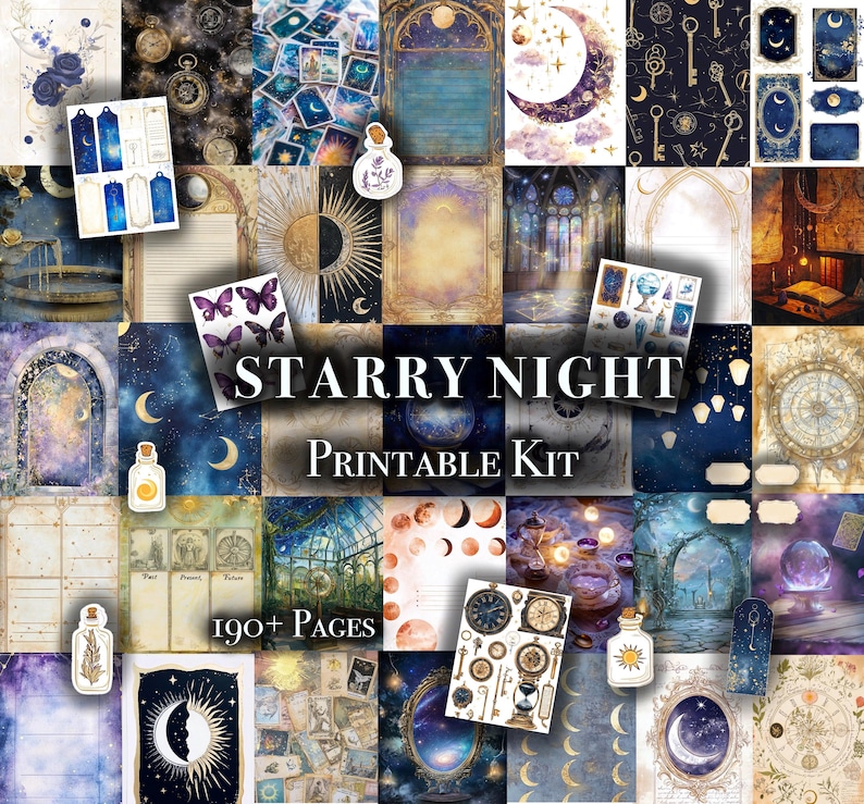 Junk Journal Printable Kit, Starry Night, Celestial Pages, Spiritual ...