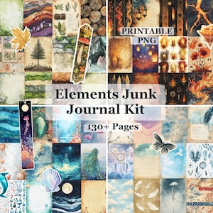 Elements Junk Journal Kit, Printable PNG Pages, Bookmarks, Stickers, Backgrounds,  Water, Fire, Earth & Air Themes, Scrapbooking, Journaling