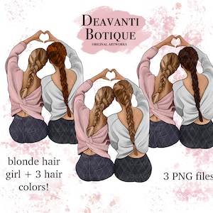 Best Friends Clipart Blonde Girl Besties Pretty Illustration Custom Gift Print Fashion Download PNG SVG files