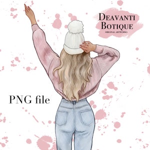 Pretty Blonde Girl Clipart Fashion PNG SVG file Winter Sweater Illustration Sticker Print for Planners