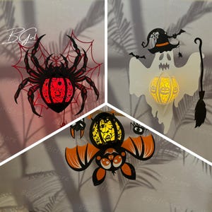 Lot de 3 lanternes d'Halloween PDF, SVG, modèle Studio - DIY Halloween Paper Cut Template - Lanterne d'Halloween pour décorations d'intérieur