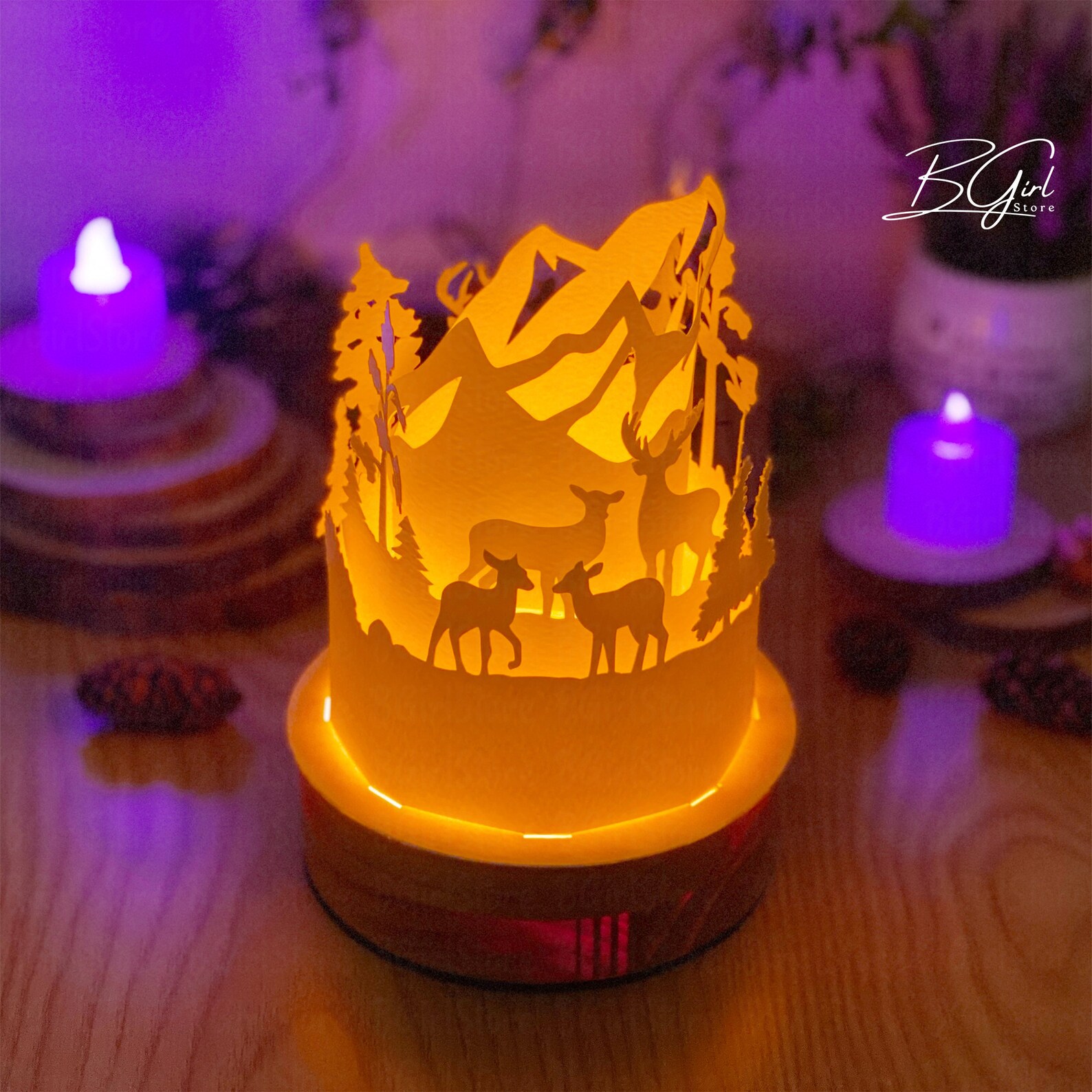 Deer Paper Cut Dome Lantern Light Box Template, 3D Lantern Paper Cut ...