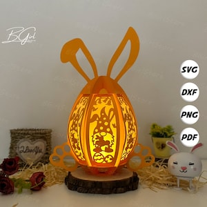 Linterna de gnomo con forma de huevo de Pascua (PDF, SVG, plantilla de estudio) - Plantilla de recorte de papel de Pascua DIY - Linterna de Pascua para decoraciones de Pascua